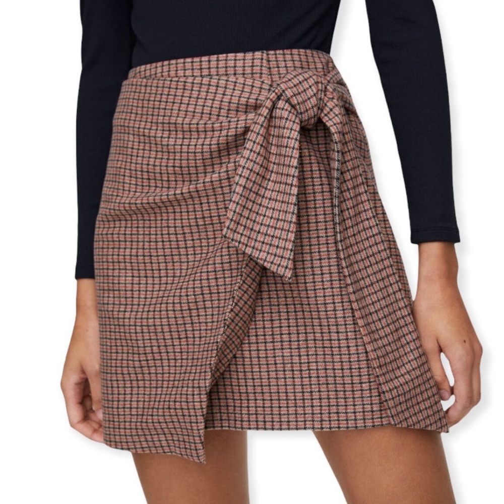 Aritzia Wilfred Wrap Style Muted Red&Blue Plaid Wool Cashmere blend size 8